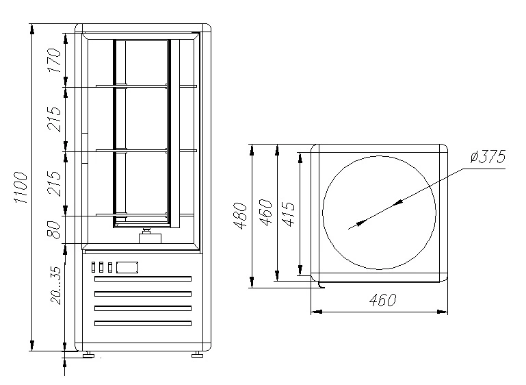 Шкаф кондитерский Полюс R120Cвр Сarboma (D4 VM 120-2 (коричневый-золотой, 1/2, INOX))