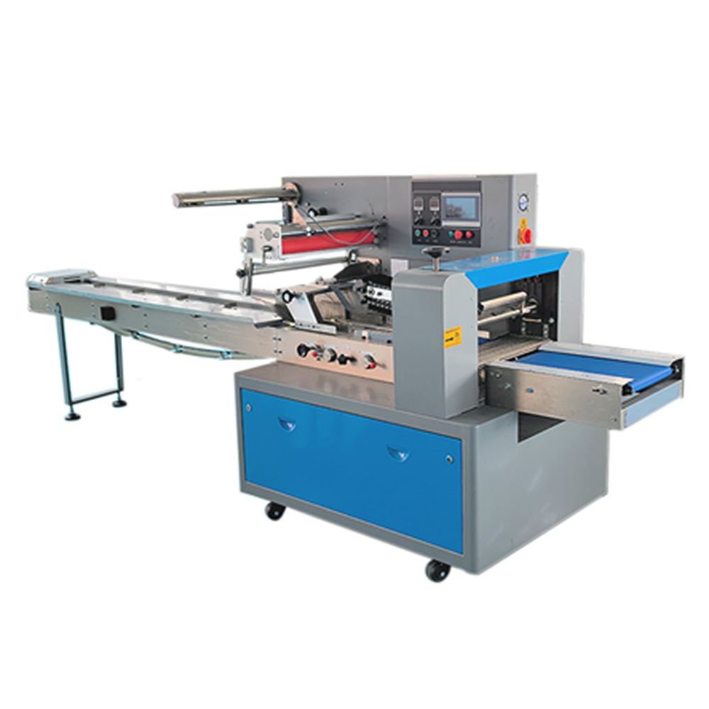 Горизонтальная упаковочная машина DXDZ-600D (3 servo, рег. форм. 100-250 мм, min bag L 150, S 450, H 120, трансп.попереч.запайки)