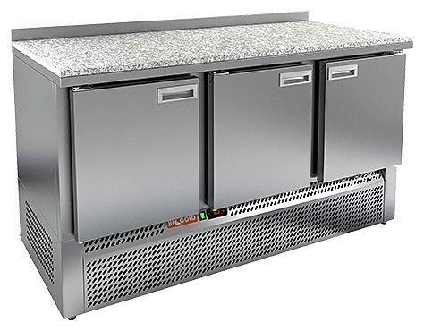 GNE 111/TN КАМЕНЬ стол охл.(-2+10), 3 двери, 1485х700х850мм, ниж.распол.агрегата, HICOLD RUS