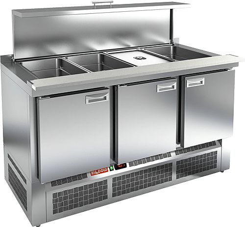 SLE3-111GN С КРЫШКОЙ стол для салатов, охл. (+2+10), 3 двери, 1485х700х850мм, ниж.распол.агрегата