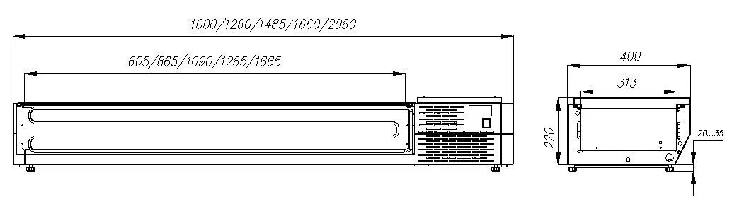 Холодильная витрина для ингредиентов Полюс A40 SM 1,6 (VT3-G (GN1/3))