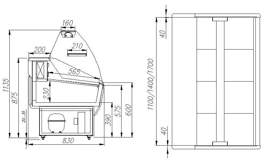 Витрина холодильная серии G85 SM 1,2-1 (ВХС-1,2 Полюс ЭКО) RAL 9006, 3020